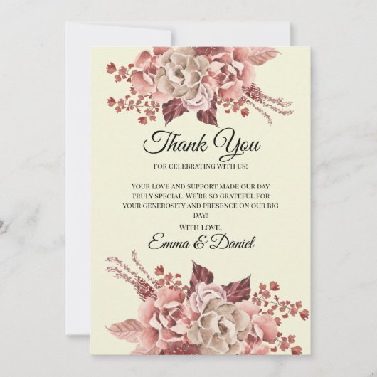 Rustikale Herbstblüten Cremes Hintergrund Wasserfa Dankeskarte (Vorderseite)