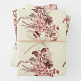 Rustikale Herbstblüten Cremes Hintergrund Wasserfa Geschenkpapier Set
