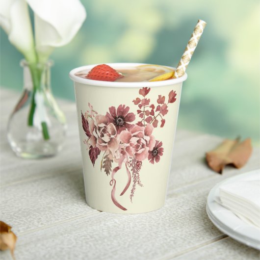 Rustikale Herbstblüten Cremes Hintergrund Wasserfa Pappbecher (In Situ)