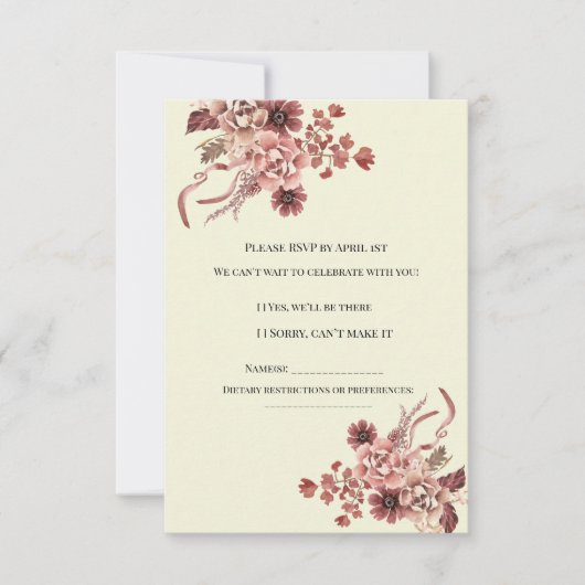 Rustikale Herbstblüten Cremes Hintergrund Wasserfa RSVP Karte (Vorderseite)