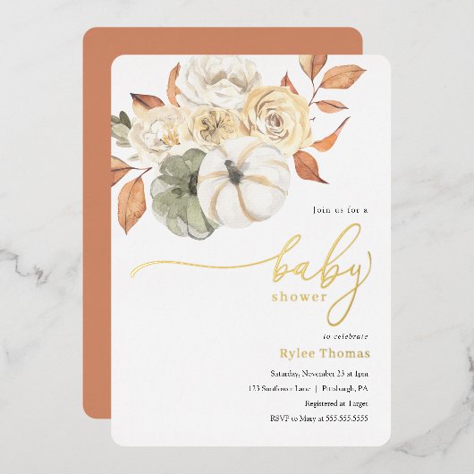 Rustikale Herbstblütendusche Folieneinladung (Vorderseite/Rückseite)