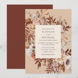 Rustikale Herbstblütenhochzeit-Blätter Einladung
