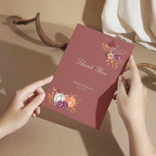 Rustikale Herbstblütenhochzeit Dankeskarte