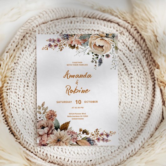 Rustikale Herbstblütenhochzeit Einladung