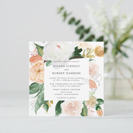 Rustikale Herbstblütenhochzeit Einladung (Stehend Vorderseite)