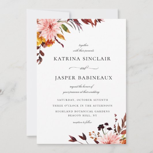 Rustikale Herbstblütenhochzeit Einladung (Vorderseite)