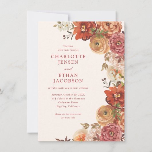 Rustikale Herbstblütenhochzeit Einladung (Vorderseite)