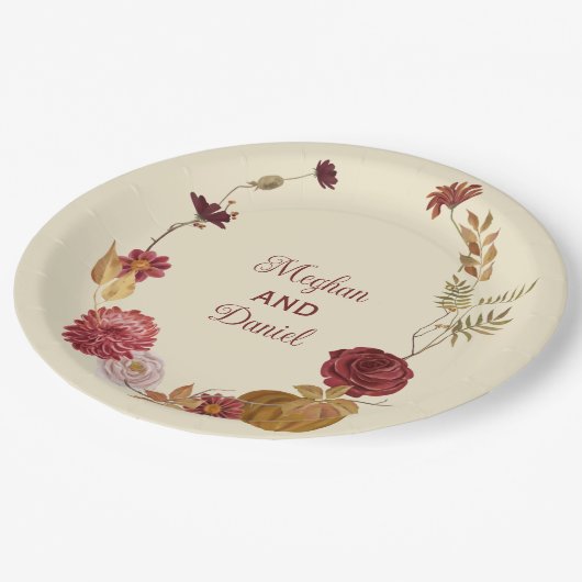 Rustikale Herbstblütenhochzeit Pappteller (Schrägansicht)