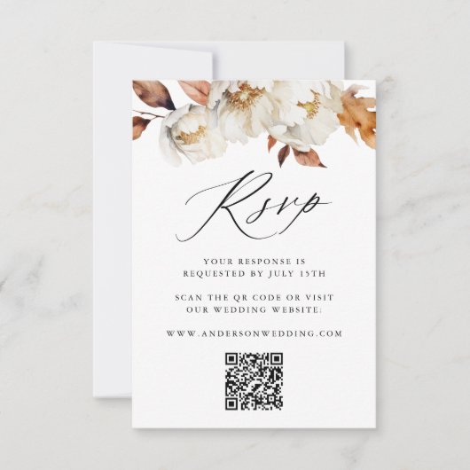 Rustikale Herbstblütenhochzeit QR-Code RSVP Karte (Vorderseite)