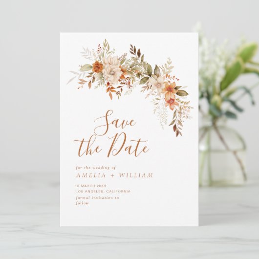 rustikale Herbstblütenhochzeit retten das Datum Save The Date (Stehend Vorderseite)