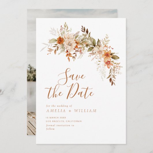 rustikale Herbstblütenhochzeit retten das Datum Save The Date (Vorne/Hinten)