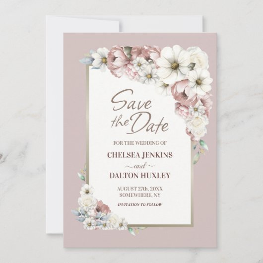 Rustikale Herbstblütenhochzeit rettet das Datum Save The Date (Vorderseite)