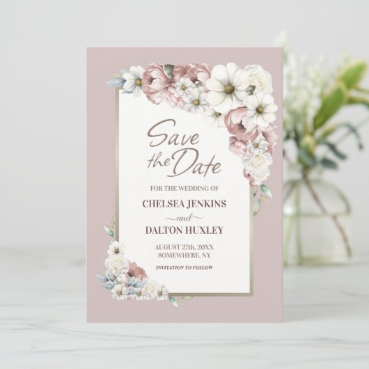 Rustikale Herbstblütenhochzeit rettet das Datum Save The Date (Stehend Vorderseite)