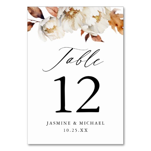 Rustikale Herbstblütenhochzeit Tischnummer (Vorderseite)