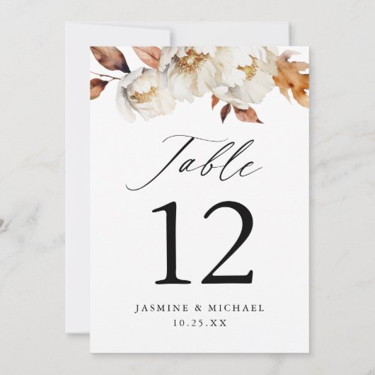 Rustikale Herbstblütenhochzeit-Tischnummer (Rückseite)