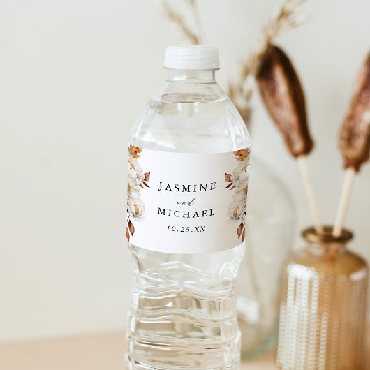 Rustikale Herbstblütenhochzeit Wasserflaschenetikett