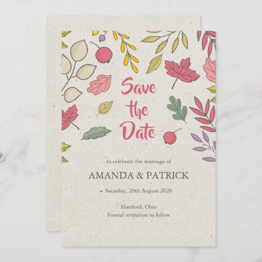 Rustikale Herbstblütenkarte Save the Date (Vorne/Hinten)