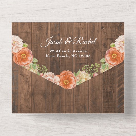 Rustikale Herbstblütenspürzen All In One Einladung (Rückseite)