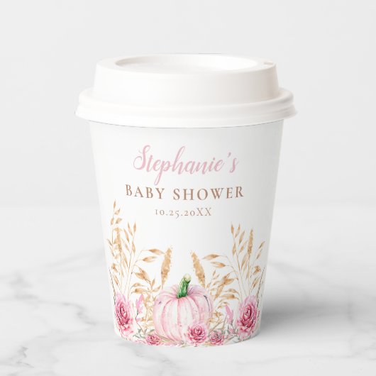 Rustikale Herbstboho Pumpkin Baby Girl Dusche Pappbecher (Vorderseite)