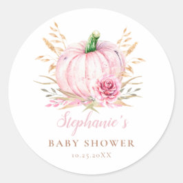 Rustikale Herbstboho Pumpkin Baby Girl Dusche Runder Aufkleber