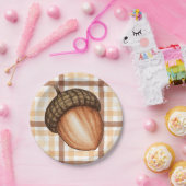 Rustikale Herbstbraun Karierter Fall Acorn Babydus Pappteller (Party)