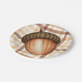 Rustikale Herbstbraun Karierter Fall Acorn Babydus Pappteller (Schrägansicht)