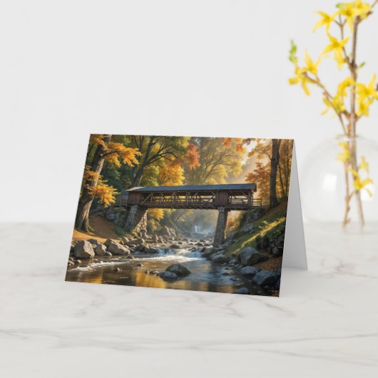 Rustikale Herbstbrücke zum Geburtstag Karte (Gelbe Blume)