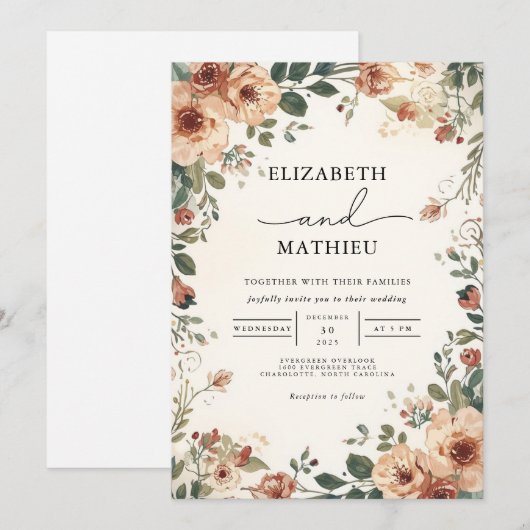 Rustikale Herbstbrunnen Einladung (Vorne/Hinten)