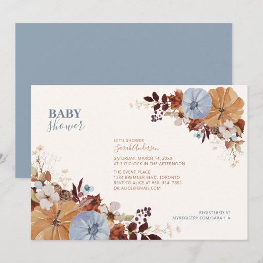 Rustikale Herbstdusche Blauer Baby Einladung (Vorne/Hinten)