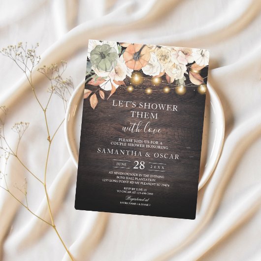 Rustikale Herbstdusche | Blumen und Lichter Einladung