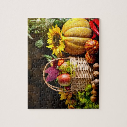 Rustikale Herbsternte Blume Pumpkin Puzzle (Vertikal)