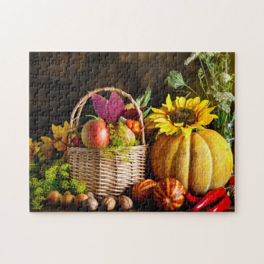 Rustikale Herbsternte Blume Pumpkin Puzzle (Horizontal)