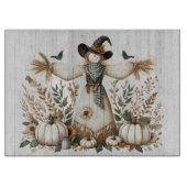 Rustikale Herbsternte Scarecrow mit Pumpkins Schneidebrett (Vorderseite)