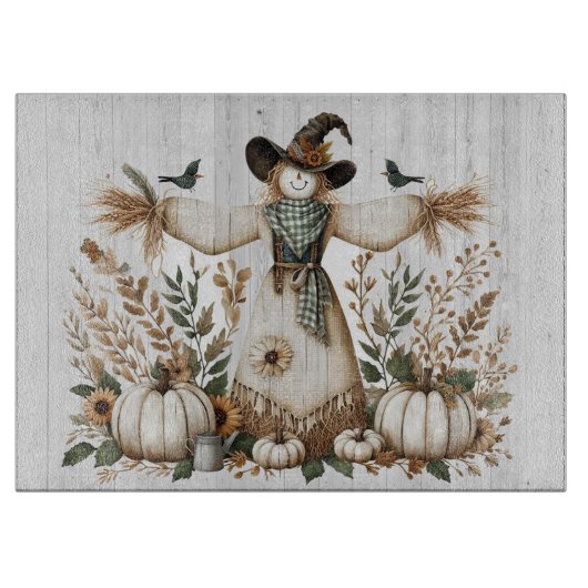 Rustikale Herbsternte Scarecrow mit Pumpkins Schneidebrett (Vorderseite)