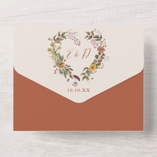 Rustikale Herbstfälle Blumenkohl QR Kodex Hochzeit All In One Einladung (Rückseite)