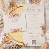 Rustikale Herbstfälle floraler QR-Code Hochzeit All In One Einladung