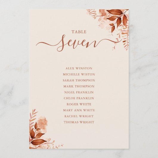 Rustikale Herbstfallplaetze Tischnummer (Rückseite)