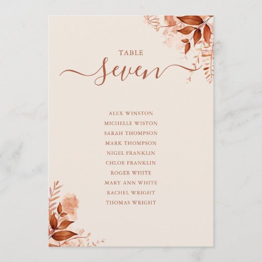 Rustikale Herbstfallplaetze Tischnummer (Vorderseite)