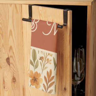 Rustikale Herbstfallvillen und florale Monogramm Geschirrtuch