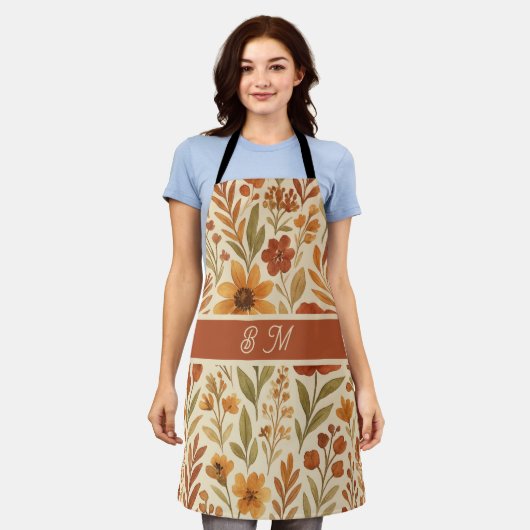 Rustikale Herbstfallvillen und florale Monogramm Schürze (Getragen)