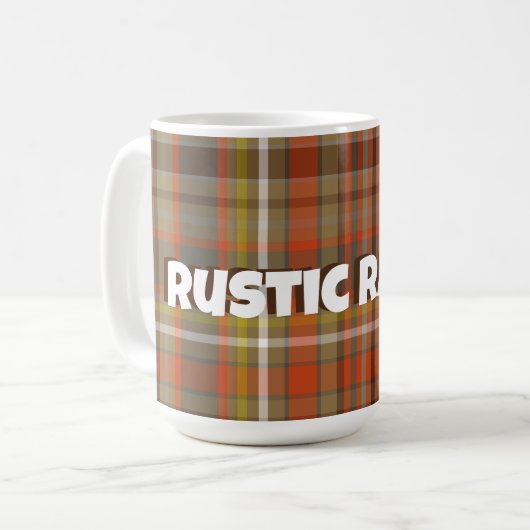 Rustikale Herbstfarbe Kariert braun, orange, grau, Kaffeetasse (Vorderseite Links)