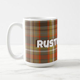 Rustikale Herbstfarbe Kariert braun, orange, grau, Kaffeetasse
