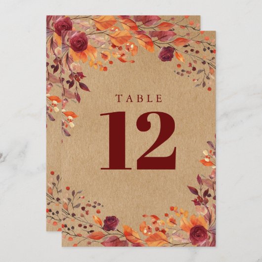 Rustikale Herbstfarbe Tischnummer (Vorne/Hinten)