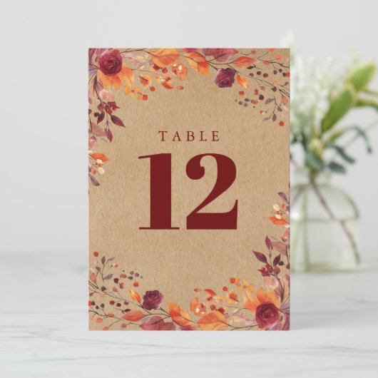 Rustikale Herbstfarbe Tischnummer (Stehend Vorderseite)
