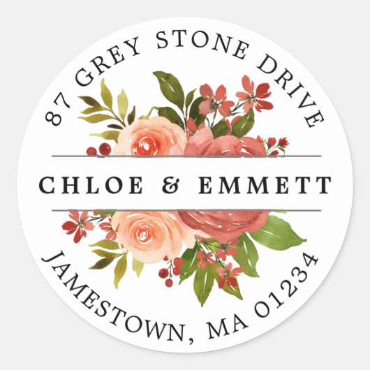 Rustikale Herbstfarben Blumenrücksendesiegel Runder Aufkleber (Vorderseite)