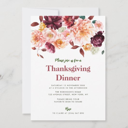 rustikale Herbstflora Erntedank Abendessen Einladung (Vorderseite)