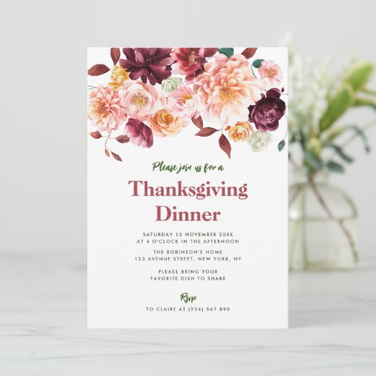 rustikale Herbstflora Erntedank Abendessen Einladung (Stehend Vorderseite)