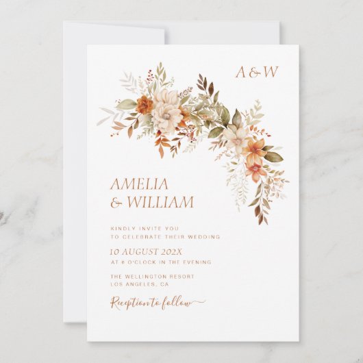 rustikale Herbstflora Hochzeit Einladung (Vorderseite)