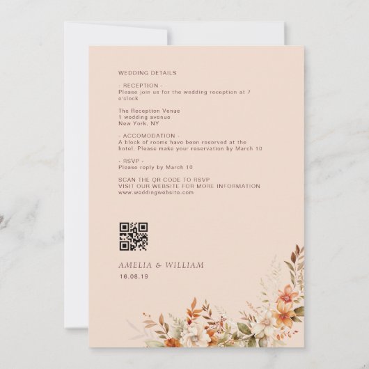 rustikale Herbstflora Hochzeit Einladung (Rückseite)