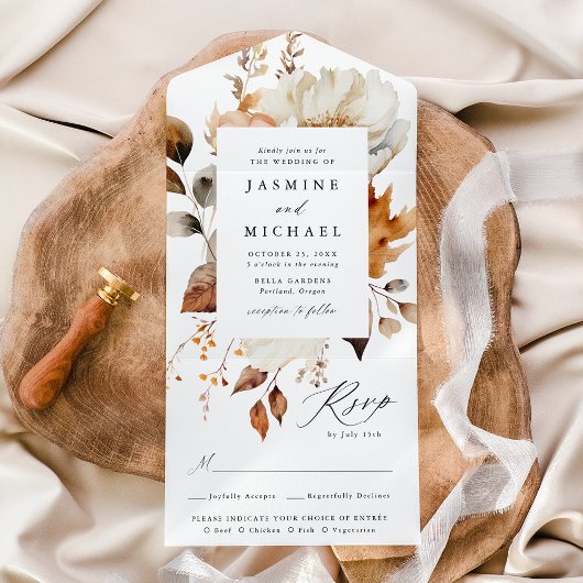Rustikale Herbstflorrahmen-Hochzeit All In One Einladung